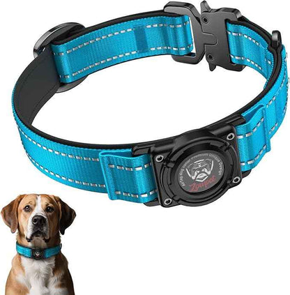 2026 Upgrade Airtag Dog Collar, Reflective Dog Collar with Airtag Holder, IP68 Waterproof| Metal Buckle| Ultra-Durable| Comfortable Padded, GPS Dog Collars for Medium Large Dogs (Blue,M)