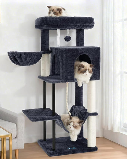 Cat Tree, Cat Tower for Indoor Cats, 43.3 inch Cat Tree Tower with Sturdy Steel Tube, Hammock, Cat Condo for Small Cats and Kittens, Scratching Post, Smoky Gray GCT004SG