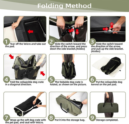 Pettycare Portable Travel Dog Crate 4-Door Soft Sided 42 Inch Collapsible Dog Crate with Curtains Durable Mesh Foldable Pet Kennel Soft Crates for Large Dogs Indoor & Outdoor Olive Green