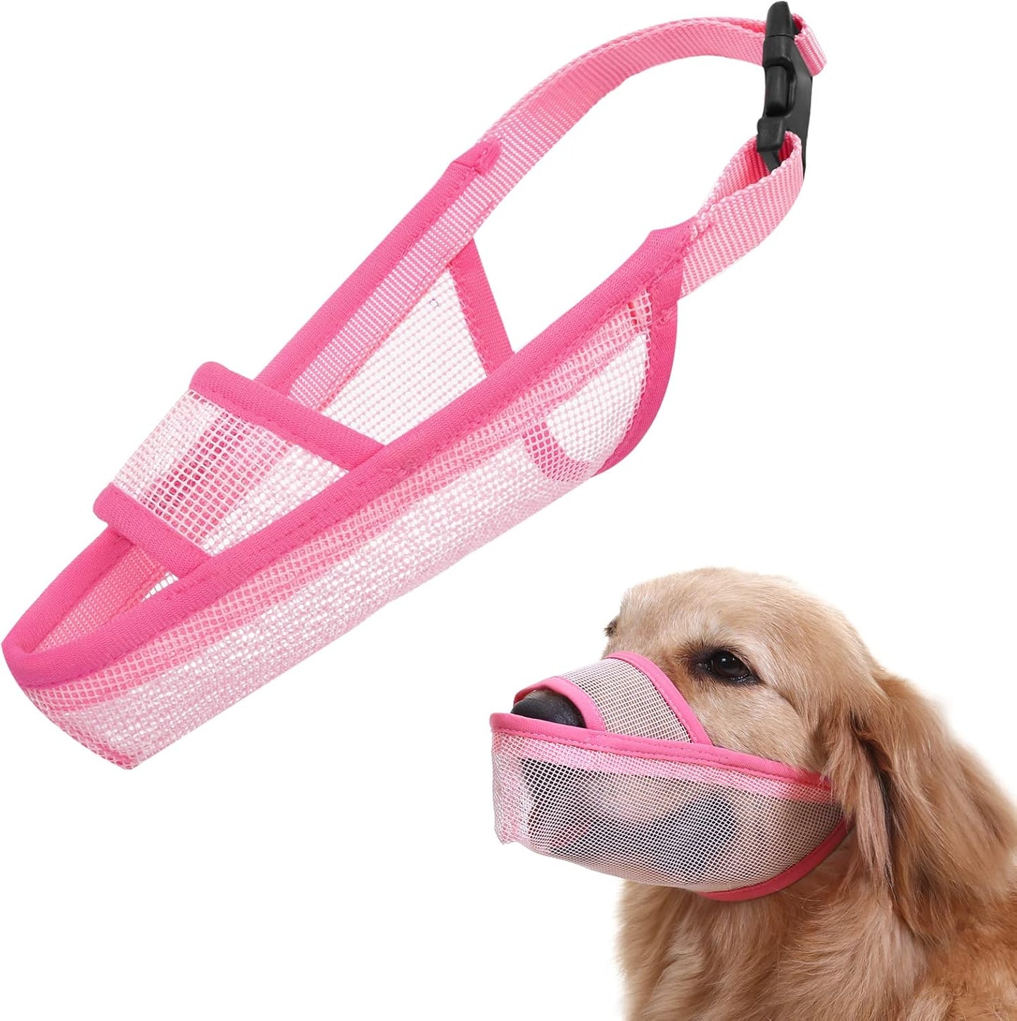 Crazy Felix Nylon Dog Muzzle for Small Medium Large Dogs Poodle Labrador Golden Retriever Doberman, Air Mesh Breathable and Drinkable Pet Mouth Guard for Anti-Biting Chewing Scavenging(XL, Pink)