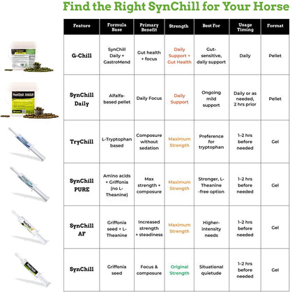 SynChill Oral Horse Calming Gel, 100% Natural & Nutritional Supplement, Lab Proven Results, Designed for Focus & Performance, Approved by Olympic Professionals & Veterinarians, Made in USA - 3-Pack