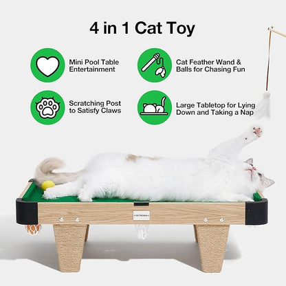 VETRESKA 4 in 1 Cat Toys Mini Pool Table, Gift for Cats, Feather Wand Toy Cat Billiard Ball Puzzle Toy, Pool Table with Scratching Post, Cat Interactive Exercise Play Rest Beds & Furniture
