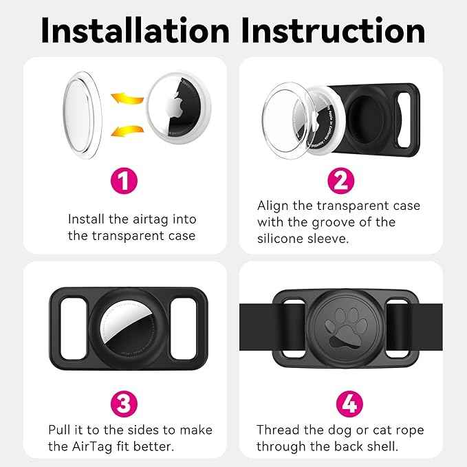 for Airtag Dog Collar Holder (1-Pack Black) | Waterproof & Secure Silicone Case for AirTag | Anti-Lost Pet Tracker Cover for Dogs & Cats