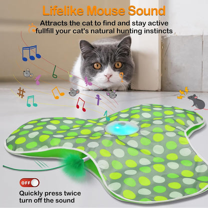 Interactive Cat Toys Rechargeable,Moving Concealed Feathers,Real Mouse Squeaky,Touch Activated Cat Kitten Toy Exercise Toys for Indoor Bored Adult Cats