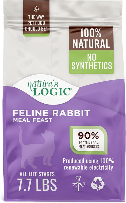 Nature's Logic Feline Chicken Meal Feast Cat Food - High-Protein Dry Food for Cats, 100% Natural Nutrition with Probiotics & Prebiotics - All Life Stages - Rabbit, 7.7lbs