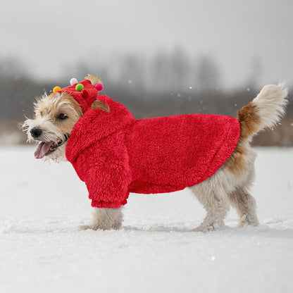 Fuzzy Dog Hoodie Dog Sweaters for Small Dogs Soft Double-Sided Plush Fleece Pet Sweater Clothes Pet Coats Sherpa Hooded Sweatshirt(Red-XS)