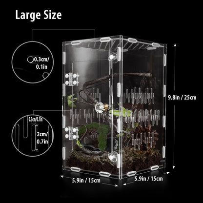 Jumping Spider Enclosure, Large Acrylic Praying Mantis Habitat, 10"*6"*6" Ventilated Insect Terrarium Cage with Front Opening Door for Small Retiles - Arboreal Tarantula, Snails, Bug, Lizard