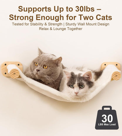 Cat Wall Hammock Shelves, Dual-Sided Cat Bed with Canvas & Plush Fabric, Wall Mounted Shelf for Large Cats, Space-Saving Perch for Lounging & Napping
