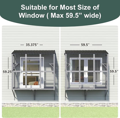Cat Catio, Expandable Window Box Enclosure for Multiple Indoor Cats, Comfortable Wooden Small Pet Perch House, All-Weather Use, for Safely Enjoying Outdoor Sights, Playing, Sunbathing, Napping