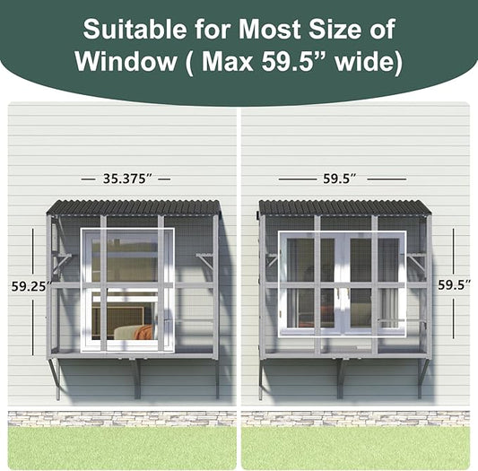 Cat Catio, Expandable Window Box Enclosure for Multiple Indoor Cats, Comfortable Wooden Small Pet Perch House, All-Weather Use, for Safely Enjoying Outdoor Sights, Playing, Sunbathing, Napping