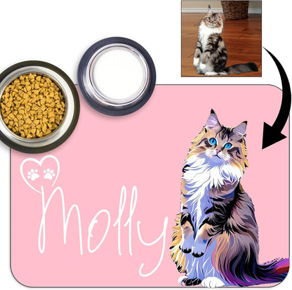 Personalized Dog Cat Feeding Mat Custom Pet Food Mat Waterproof Non-Slip Customized Puppy Name Photo Placemat Dish Rug Floor Protector Gifts for Pets Lover Pattern 5