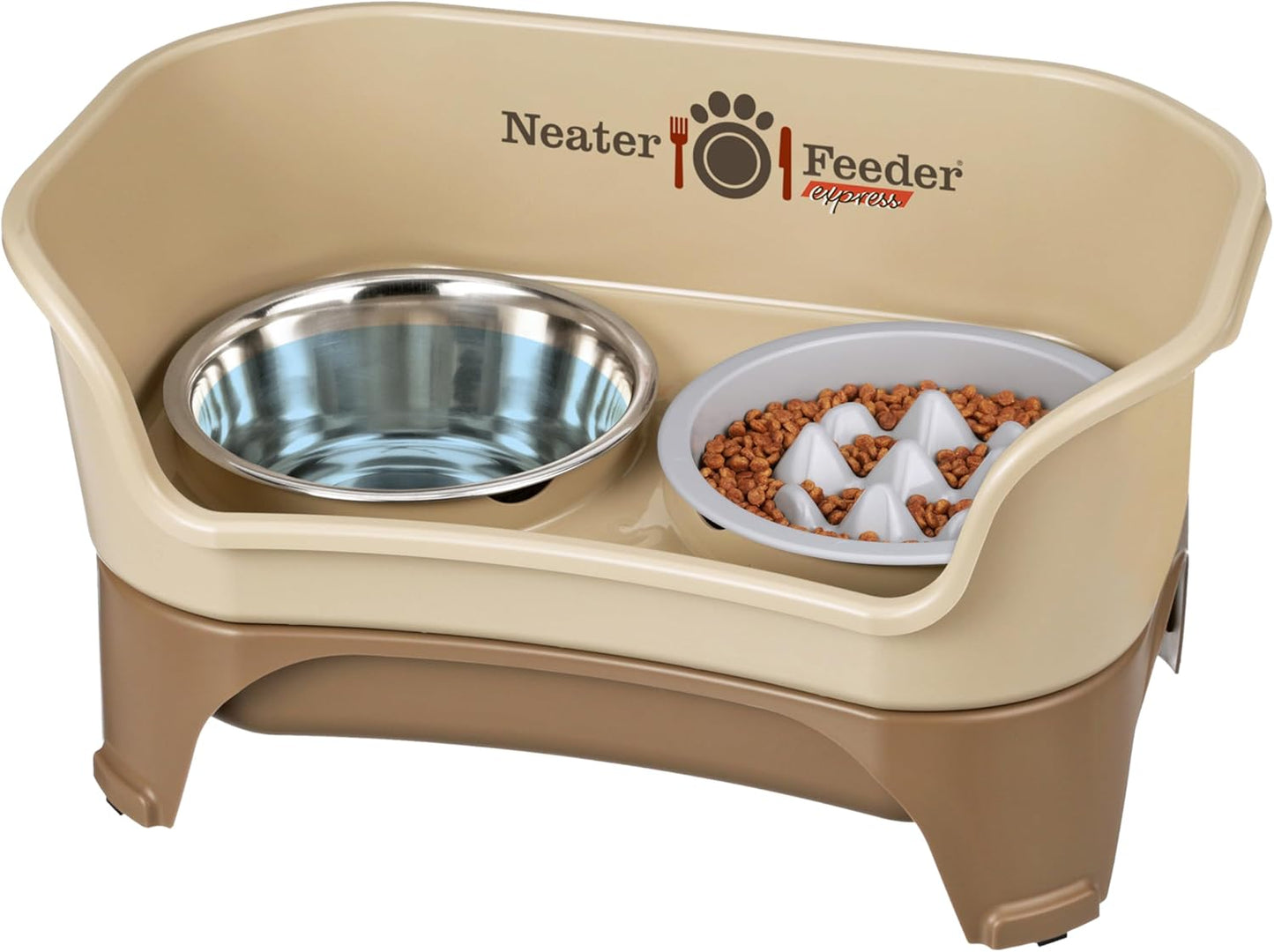 Neater Feeder Express Mess Proof Dog Bowls Elevated for Medium and Large Breed – Made in USA – No Spill Raised Slow Feeder Elevated Dog Bowl Stand, Slow Feed Food and Water Bowl Set, Cappuccino