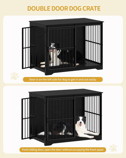 XXL Large Dog Crate Furniture, 46.9" Indoor Dog Kennel Furniture with Barn Door, Wooden Tall Dog Crate, Heavy Duty Dog Cage for Large Dogs, Side End Table, Anti-Chew, Black DFC83804B