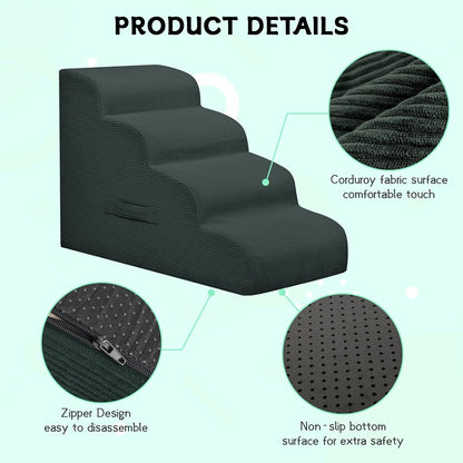 Dog Stairs Steps for High Bed, 3 Steps Pet Steps for Small Dogs Non-Slip Removable Washable Cover Ramp for Indoor Outdoor Car Couch Sofa, Dark Gray
