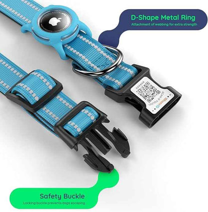 Airtag Dog Collar with QR Code, Reflective Dog Collar with Airtag Holder, Soft Padded & Safety Locking Buckle Adjustable Dog Collar for Large Dogs