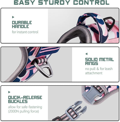 BUMBIN Tactical Dog Harness for Small Dogs No Pull, Famous TIK Tok No Pull Puppy Harness, Fit Smart Reflective Pet Walking Harness for Training, Adjustable Dog Vest Harness with Handle Pink Camo S