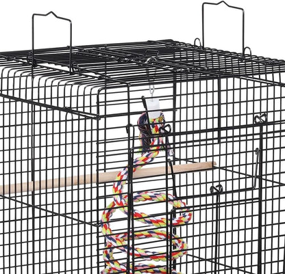 Yaheetech Open Play Top Travel Bird Cage for Conure Sun Parakeet Green Cheek Conure Lovebird Budgie Finch Canary, Small-Size Travel Portable