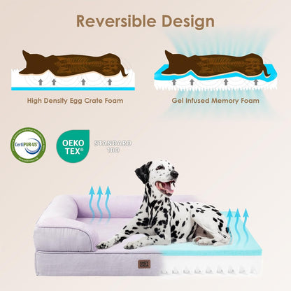 EHEYCIGA Orthopedic Dog Beds for Large Dogs, Waterproof Memory Foam Large Dog Bed with Sides, Non-Slip Bottom and Egg-Crate Foam Pet Couch Bed with Washable Removable Cover, Lilac