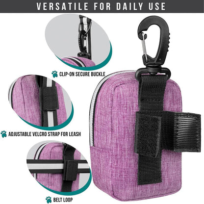 PetAmi Dog Poop Bag Holder for Leash, Dog Waste Dispenser with Clip for Puppy Walking, Purple