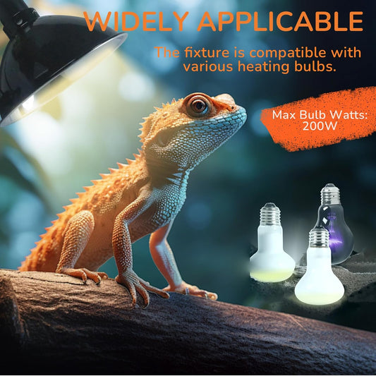 8.5 Inch Reptile Light Fixture, Dome Heat Lamp with UVB Basking, E26 Base for Amphibian & Reptile Terrariums