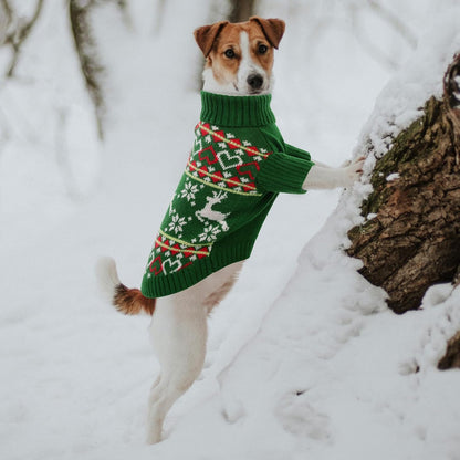 Queenmore Dog Christmas Sweater,Turtleneck Knitted Pullover Xmas Dog Clothes Sweatshirt,Pet Christmas Outfit, Warm Doggy Sweaters for Small Dogs Boy Girl M