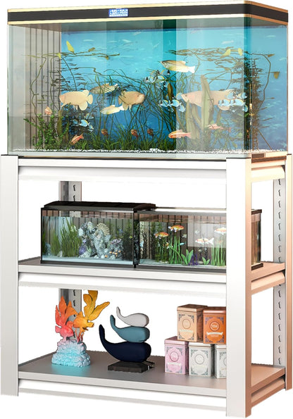 Metal Aquarium Stand with a Adjustable 3-Tier Fish Tank Rack,Tank Not Included,for Home Office(31.5" L x 18" W x 34" H). (White)