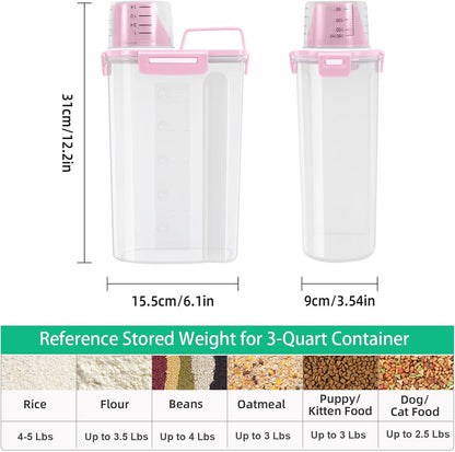 TBMax Rice Container 2 Pack 5 Lbs Cereal Container Storage, Kitchen Pantry Food Storage Holder with Cup, Small Pet Dog Cat Food Container -Pink