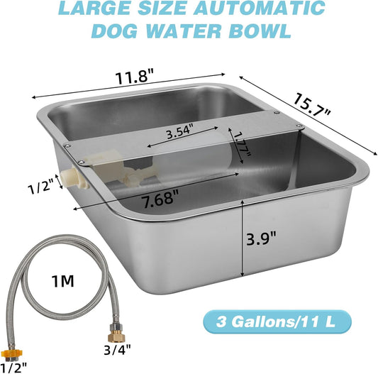 3 Gallon Automatic Dog Water Dispenser, Large Dog Water Bowl Dispenser for Outdoor, Stainless Steel Pet Bowl for Waterer Auto Fill Pet Waterer for Livestock Dogs Cats Chicken Fit 3/4'' GHT Faucet