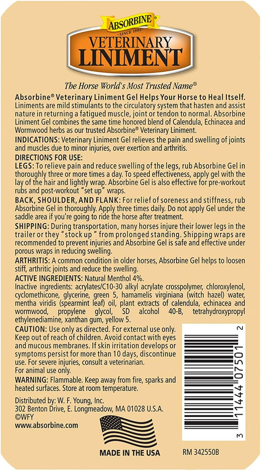 Absorbine Veterinary Liniment Gel, Topical Menthol Analgesic Rub for Sore Muscle, Joint & Arthritis Pain Relief, 12oz Bottle 2-Pack