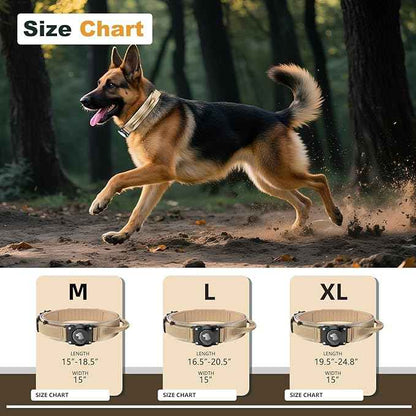 2025 New and Improved AirTag Dog Collar, Military Tactical Dog Collar with AirTag Holder - Adjustable Control Handle, Durable Metal Buckle, Comfortable GPS Dog Collars (M, Khaki)