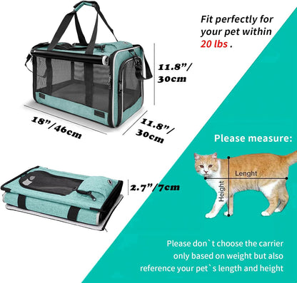 Small Dog Carrier for Puppy Yorkshire Softshell Car Transport Chihuahua Carry Cage 18-inch Collapsible Doggie Vet Visit Crate Easy Load Roomy Pet Carrier Bag Kennel Dog Essentials Teal - Pawvie