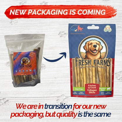 Natural Collagen Sticks for Dogs 15 Pack - 6 Inches – Long-Lasting Alternative to Bully Sticks, Rawhide-Free Collagen Chews with Chondroitin & Glucosamine for Joint Support & Dental Health