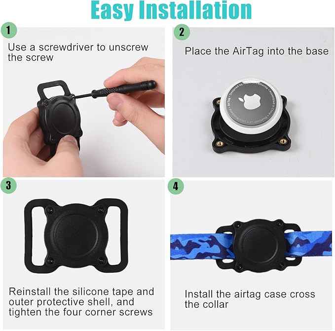 Compatible with Airtag Holder–IP68 Waterproof Silicone Anti-Lost Airtag Case for Pet Collars, High-Strength Elastic Silicone for Airtag Holder Fits Pet Collar, Small for 3/8"~5/8" Collar