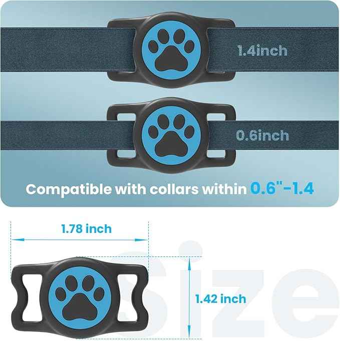 Waterproof Dog Collar Airtag Holder,Stretchy Silicone Full Body Covered Airtag Holder for Dog Cat Collars (Black-Blue)