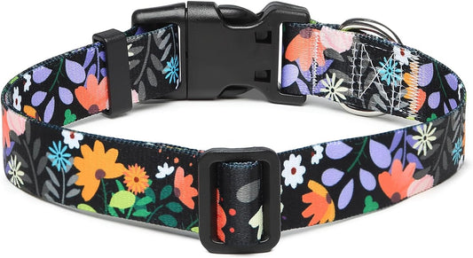 Mercano Adjustable Dog Collar - Special Design Patterns, Soft Nylon Comfortable Sturdy Pet Collar for Small Medium Large Dogs (XS, Floral Orange)