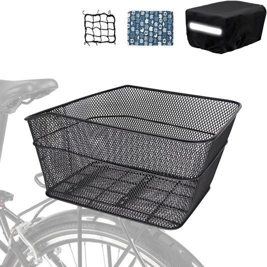 Rear Bike Basket, Tool-Free Install, Dog/Pet Carrier, Ebike Electric Bicycle Back Cargo Basket, Fits Most Rear Racks, with Waterproof Cover, Cargo Net - Pawvie