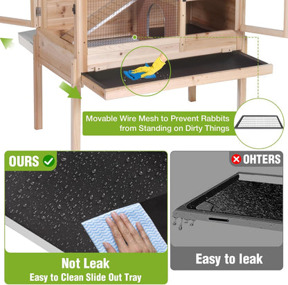 GUTINNEEN Wooden Rabbit Hutch Bunny Cage Guinea Pig Cage with Legs for Indoor & Outdoor, 2-Story Small Animal Cage with Leakproof Pull-Out Tray for Bunnys, Guinea Pigs, Hamsters (Natural Wood)