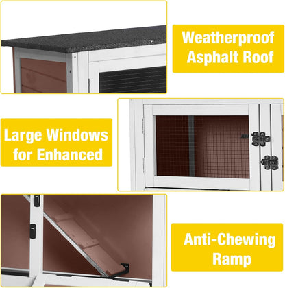 Aivituvin Rabbit Hutch Indoor Bunny Cage Outdoor 2 Story Pet House Guinea Pig Cage on Wheels 36" (Brown)