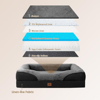 EHEYCIGA Memory Foam Dog Bed for Large Sized, Orthopedic Dog Sofa with Sides and Waterproof Liner, Washable Bolster Pet Bed Couch with Removable Cover, 36x27x7 Inch, Grey/Black