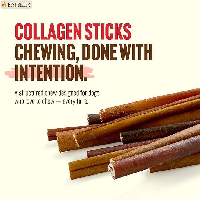 Natural Farm Collagen Dog Chews (12 Inch, 5 Pack), Odor-Free Long Lasting Bully Sticks & Rawhide Alternative Dog Treats, 95% Collagen Low Fat, High Protein – Medium & Large Dogs