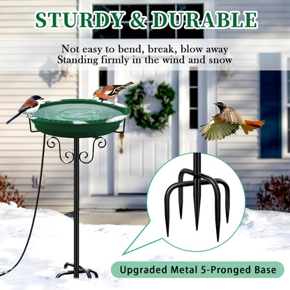 Heated Bird Bath, Lovppy 100W Thermostatically Controlled Heated Bird Baths for Outdoors Bird Bath Heater with Metal Stake, Heated Bird Bath for Outside Winter Garden Patio Yard Lawn (Green)