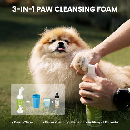 Paw Cleaner for Dogs & Cats, No-Rinse Foaming Pet Foot Washer with Built-in Scrubber Brush for Dirty, Muddy Paws – Suitable for Small, Medium & Large Dogs, Puppies, Kittens (5 fl oz)