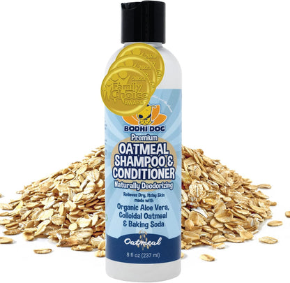 Bodhi Dog Shampoo Brush & Oatmeal Shampoo and Conditioner Bundle - Grooming Essentials for Pets, Short Hair Scrubber, Soothes and Moisturizes Dry, Itchy Skin - Hydrates & Nourishes