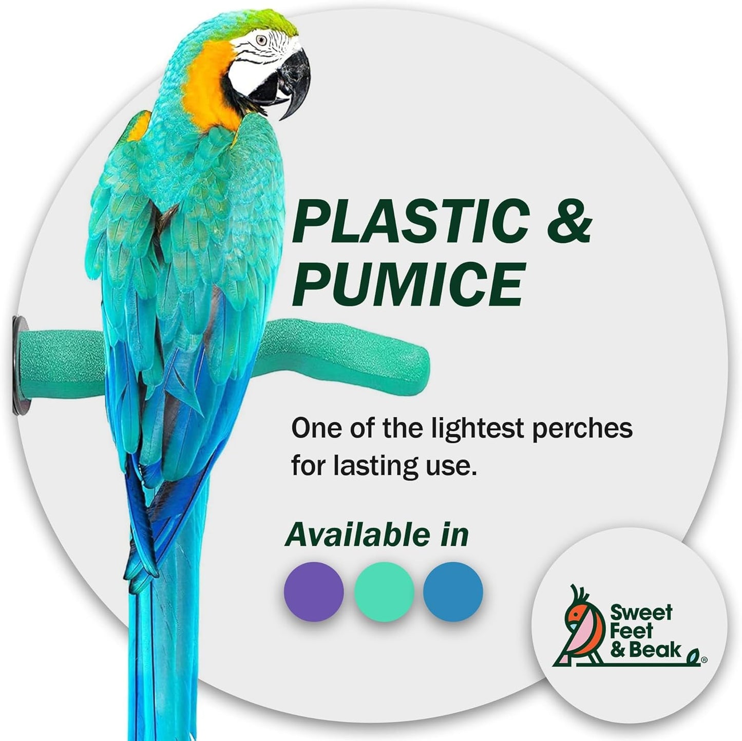 Sweet Feet & Beak Safety Pumice Bird Perch, Large 1-1/2" X 12", Purple - Lightweight Grinding Bird Perches for Cage - Bird Nail Trimming Perch for Healthy Beak & Feet - Multi-Size & Color Parrot Stand