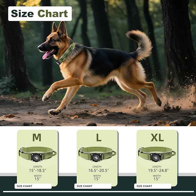 2025 New and Improved AirTag Dog Collar, Military Tactical Dog Collar with AirTag Holder - Adjustable Control Handle, Durable Metal Buckle, Comfortable GPS Dog Collars (M,ArmyGreen)