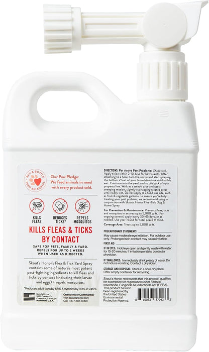 Skout's Honor Flea and Tick Yard Spray - Natural Peppermint & Cedarwood Formula, Helps to Protect from and Against Fleas, Ticks and Mosquitos, Covers upt o 5,000 Sq F, 32 oz.