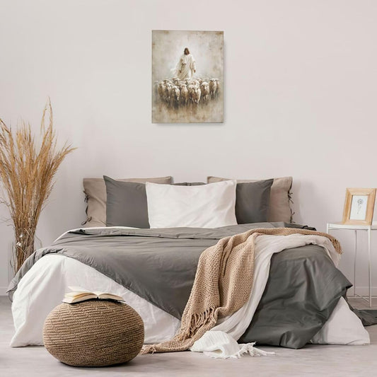 Jesus and Lamb Wall Art Christian Jesus Lamb Canvas Wall Decor Christ Religious Pictures painting Print Framed Artwork Decorations Gifts for Living Room Bedroom Prayer Room Church 16"x20"