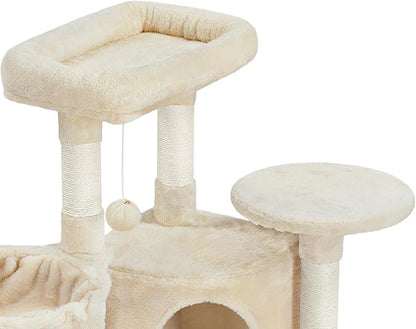 Topeakmart 42in Cat Tree Tower for Indoor Cats, Cat Condo with Perch & Hammock, Activity Center, Multi-Level Cat Furniture with Scratching Posts, Cat House, Beige