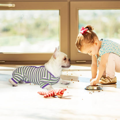 TONY HOBY Dog Pajamas, Knitted Dog Jumpsuit Shirt in Cold Weather, Dogs Surgical Recovery Suit for Small Medium Dogs (Purple&Green, Boy, M)