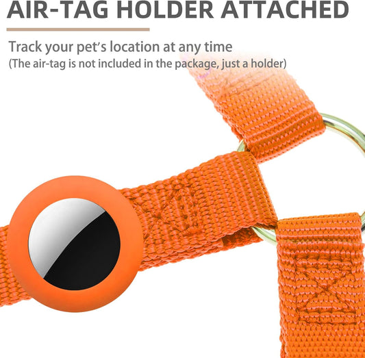 PUPTECK No Pull Dog Harness Soft Adjustable Basic Nylon Step in Puppy Vest Outdoor Walking with ID Tag and A-ir Tag Case, Orange, M